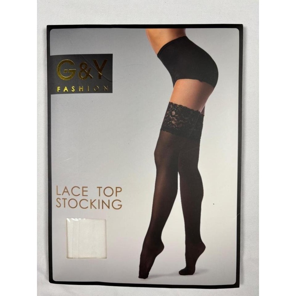 G&Y Fashion WHITE Thigh High Stockings Size L 15D Silicone Stay Up NWT